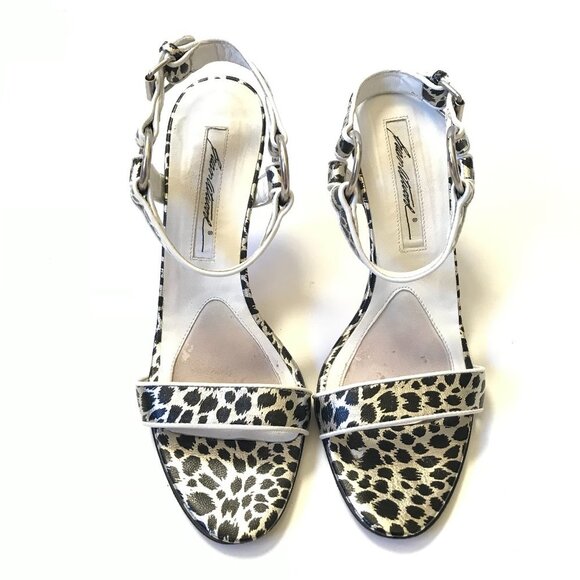 Brian Atwood Maculato Heels Pumps Sandals Womens 36 6 Black Silver Leopard Shoes - Picture 1 of 10